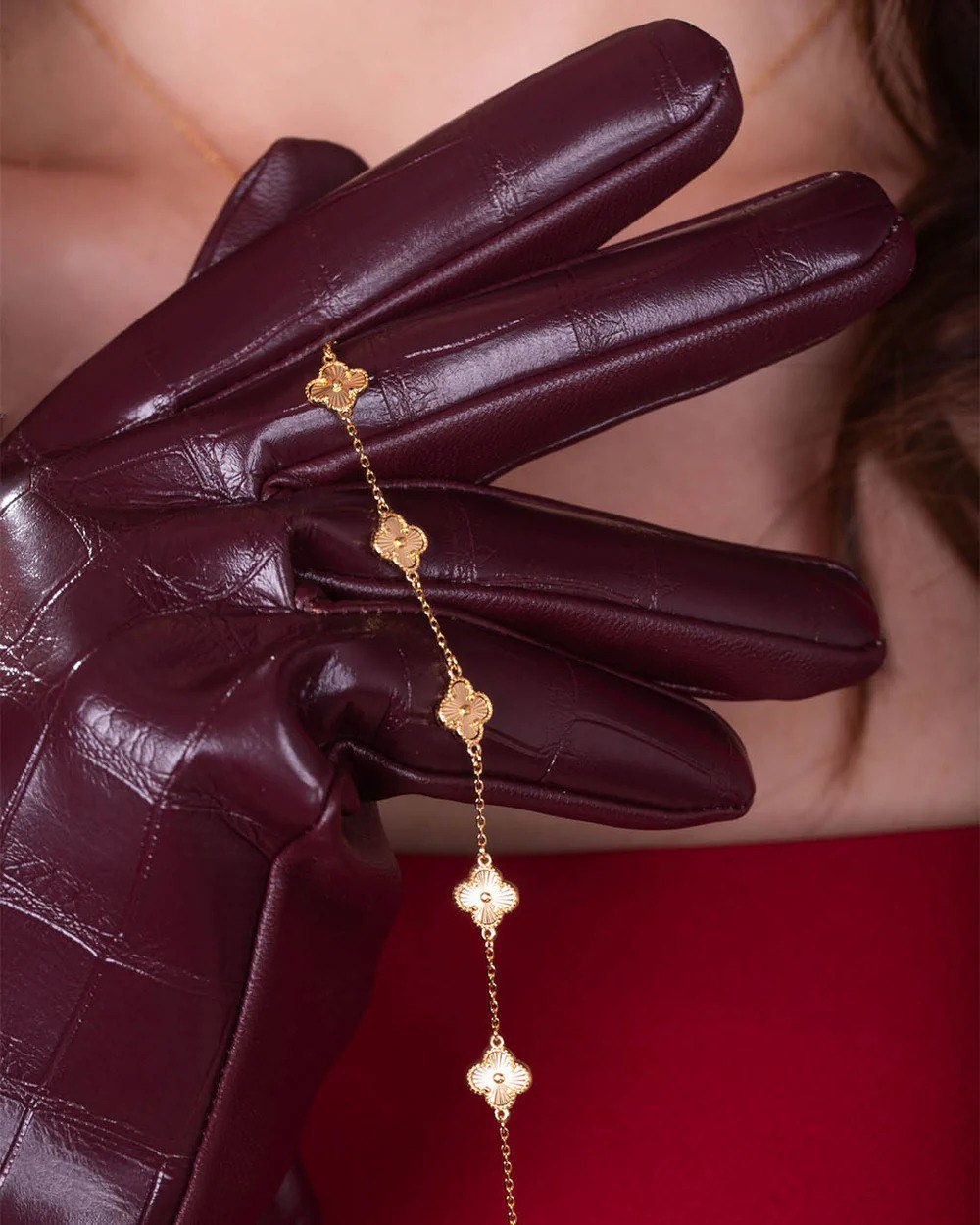 PULSERA TREBOL GOLD DIAMANTADA PLATA-ORO