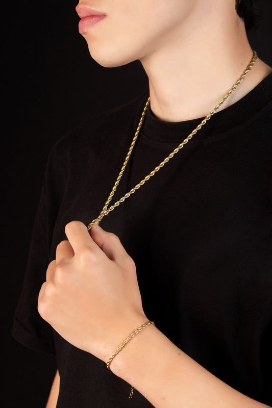 Combo Cadena y Pulsera Tejido Lazo Hombre