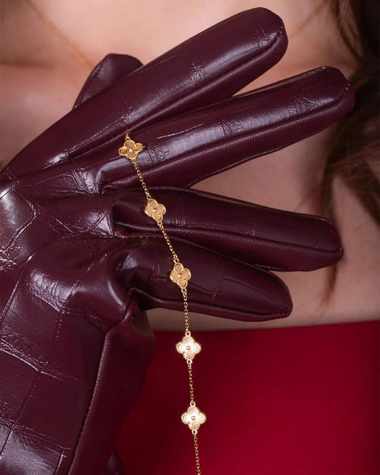 PULSERA TREBOL GOLD DIAMANTADA PLATA-ORO