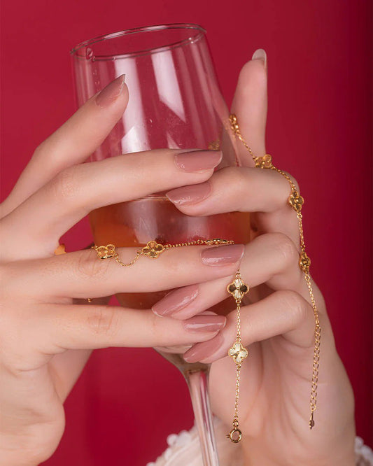 PULSERA TREBOL GOLD DIAMANTADA PLATA-ORO